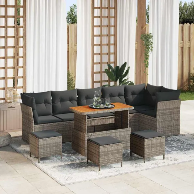 vidaXL Tuinbankenset 10 st Grijs poly rattan, foto 2