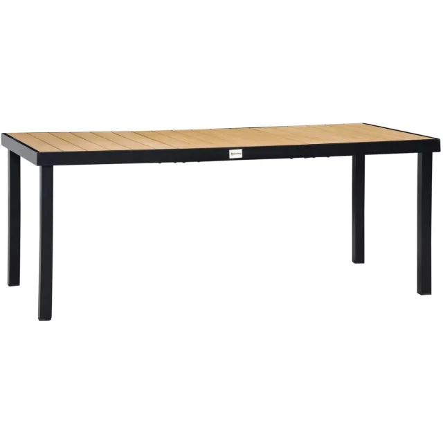 Questyr Aluminium Tuintafel – 190×90×74 cm – Polywood Houten Look – Voor 8 Personen – Weerbestendig & Onderhoudsarm – Luxe Eettafel voor Buiten Zwart / Houtlook