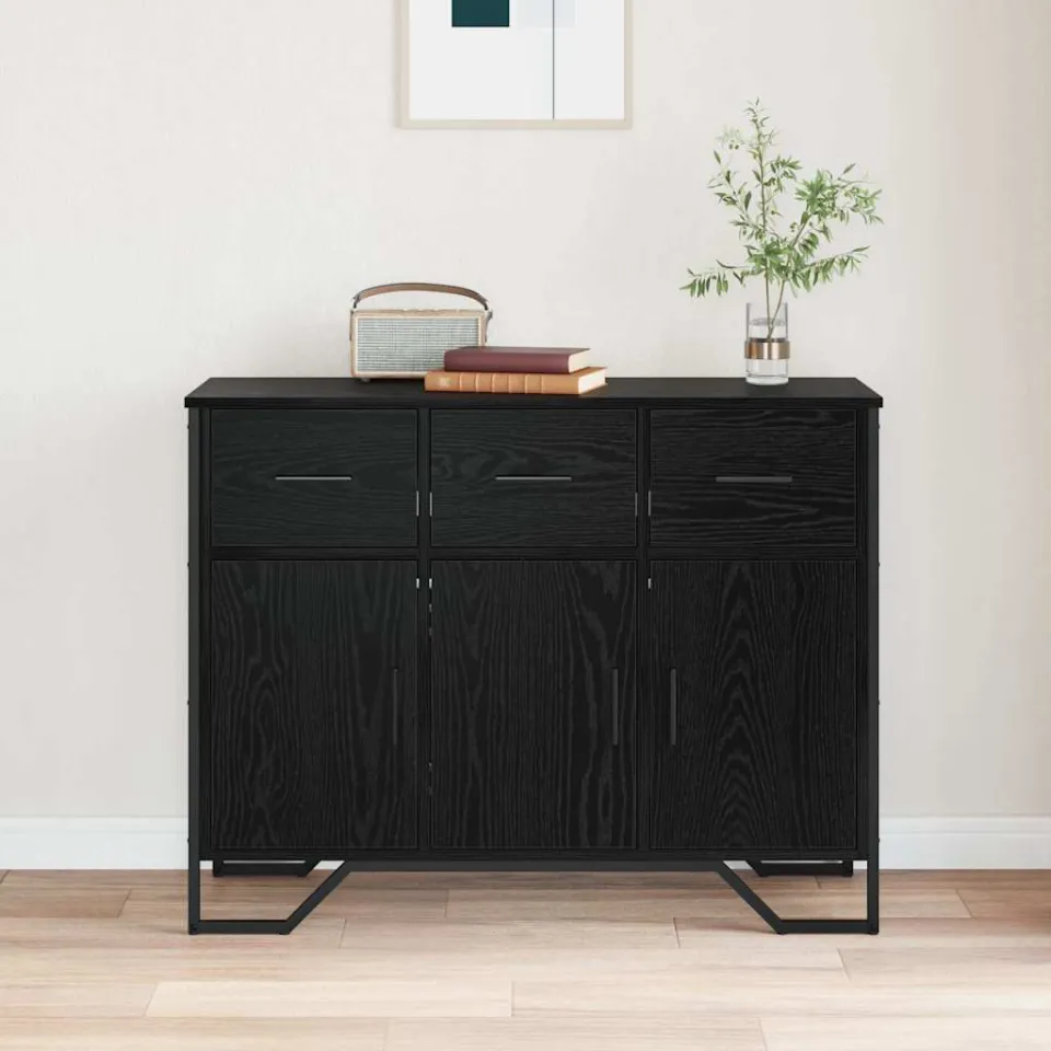 vidaXL Dressoir Zwart Eiken 97 x 32,5 x 74,5 cm, foto 4