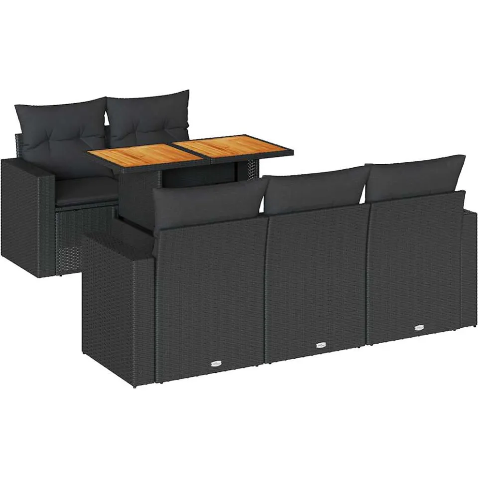 vidaXL 6-delige Loungeset met kussens poly rattan zwart, foto 3