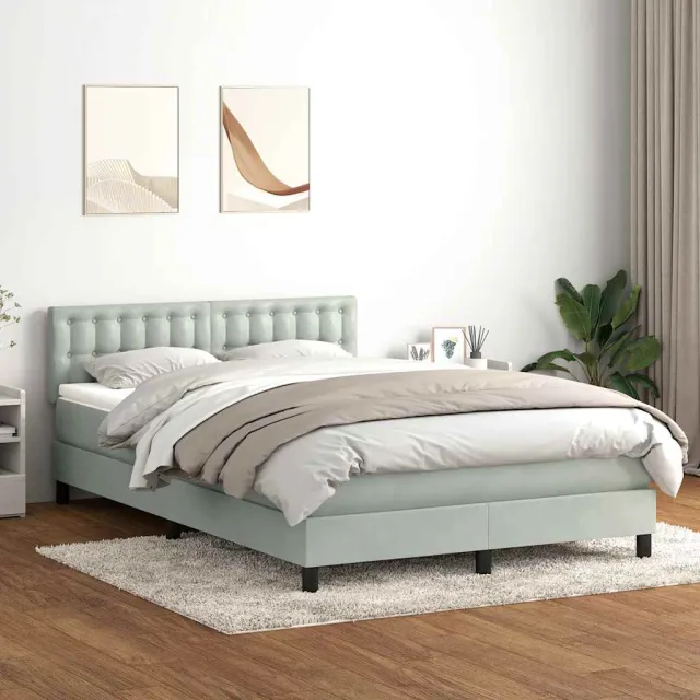 vidaXL Boxspring met matras fluweel lichtgrijs 160x210 cm grijs
