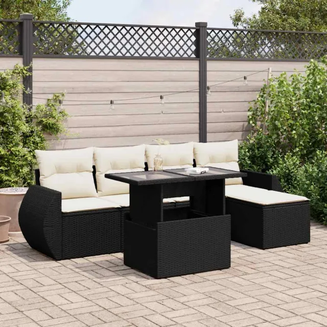 vidaXL 6-delige Loungeset met kussens poly rattan zwart, foto 2