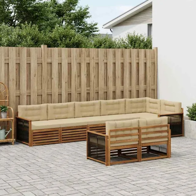 vidaXL Buiten bankenset 8 st 8-zits Natuurlijk en Beige