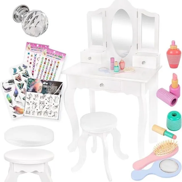 Thuys Make Up Tafel – Voor Meisjes – Inclusief Accessoires – Visagie Tafel met Krukje en Accessoires – 23x46x70 cm – Wit