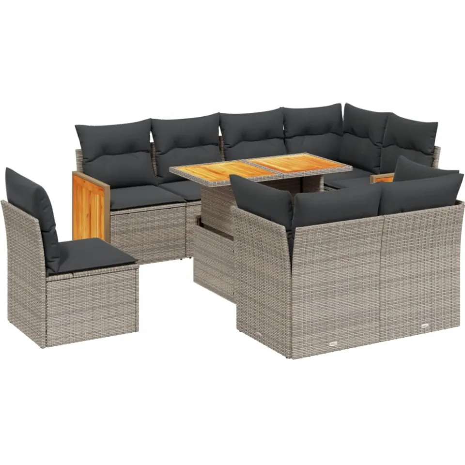 vidaXL 9-delige Loungeset met kussens poly rattan grijs, foto 3