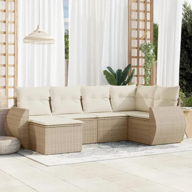vidaXL 6-delige Loungeset met kussens poly rattan beige, foto 2