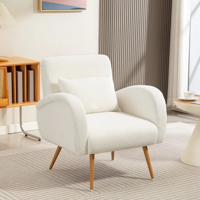 Wishdor Fauteuil - Zachte Fleece Bekleding Met Lendenkussen - Brede Rugleuning En Lange Armleuningen - Modern Ontwerp - Voor Woonkamer Of Leeshoek - Metalen Poten Met Houtlook - Crèmewit - 77 X 77 X 83 Cm Crème wit