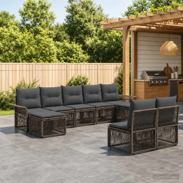 vidaXL Tuinbankenset 9 st 9-zits Grijs poly rattan, foto 2