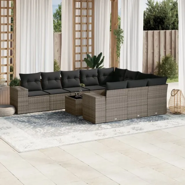 vidaXL 11-delige Loungeset met kussens poly rattan grijs, foto 2
