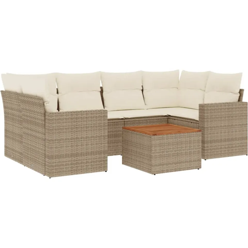 vidaXL 7-delige Loungeset met kussens poly rattan beige, foto 3