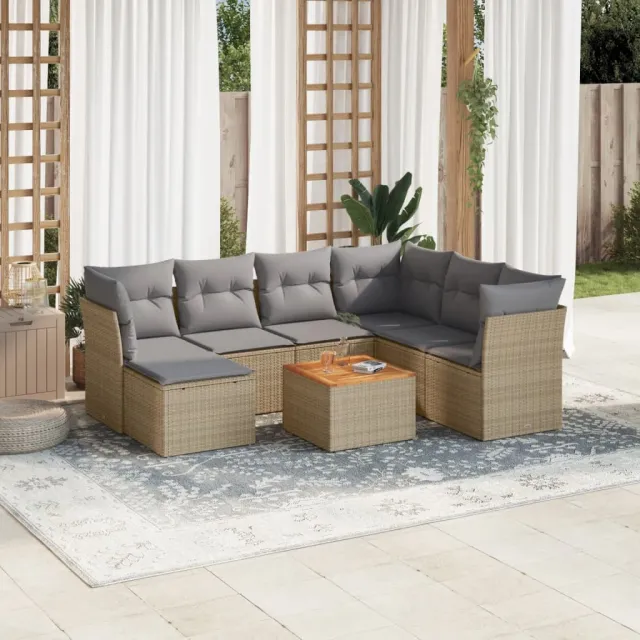 vidaXL 8-delige Loungeset met kussens poly rattan beige, foto 2