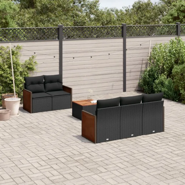 vidaXL 6-delige Loungeset met kussens poly rattan zwart, foto 2