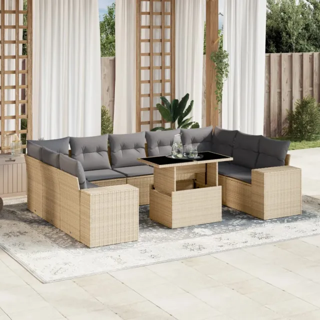 vidaXL 10-delige Loungeset met kussens poly rattan beige, foto 2