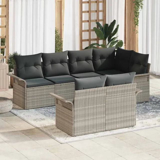 vidaXL Tuin Sofa Set 7 st Lichtgrijs poly rattan, foto 2