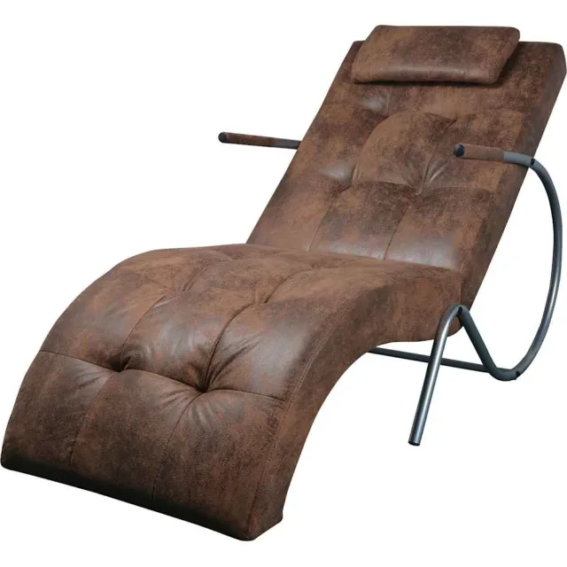 vidaXL Chaise Longue met Kussen Bruin Suède Look Stof