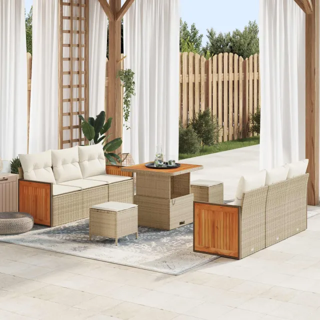 vidaXL Tuinbankenset 9 st 8-zits Beige en Crème