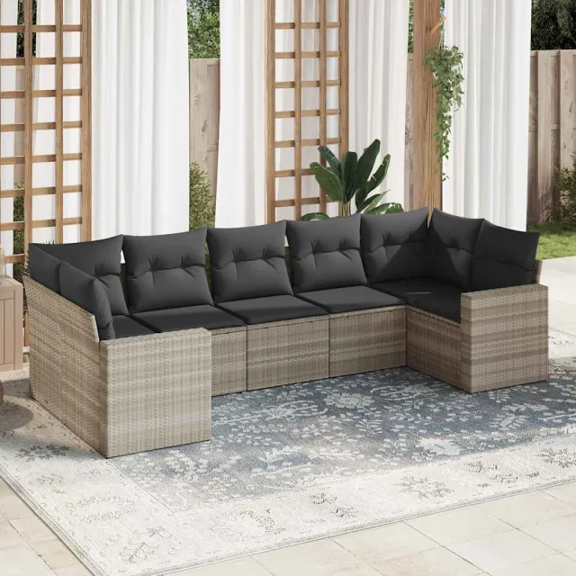 vidaXL 7-delige Loungeset met kussens poly rattan beige, foto 2