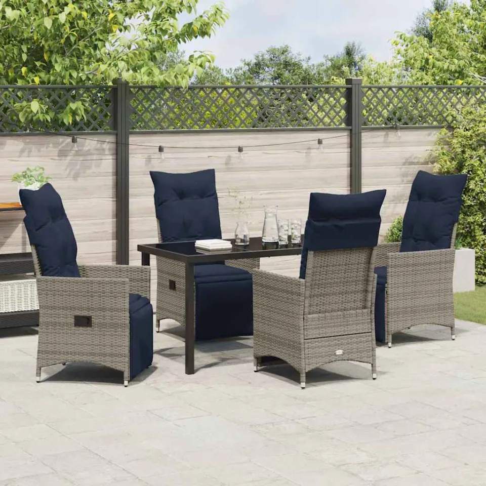 vidaXL Tafel en stoelen set 5 st Grijs PE Rattan, foto 4