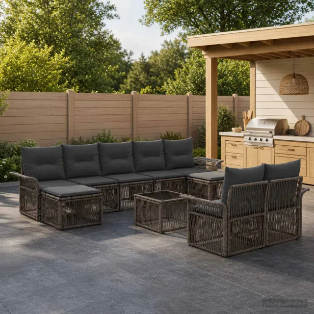 vidaXL Tuinbankenset 10 st 9-zits Grijs poly rattan