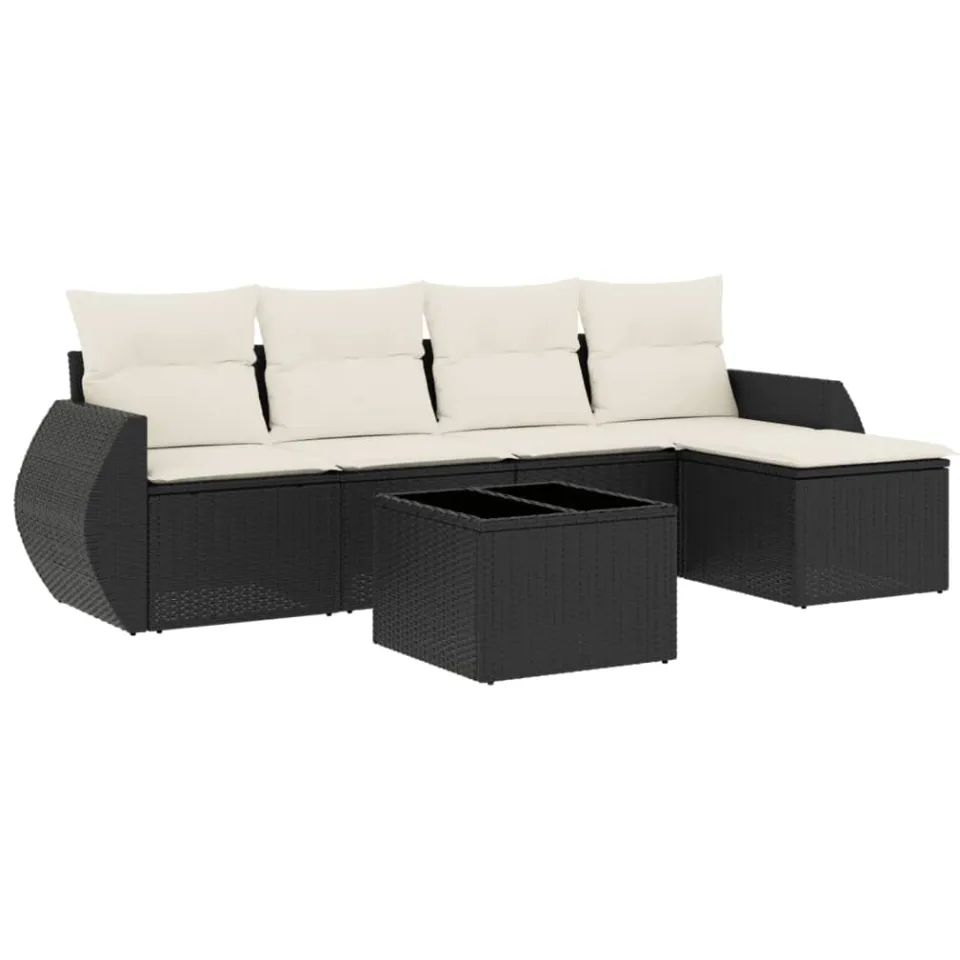 vidaXL 6-delige Loungeset met kussens poly rattan zwart, foto 3