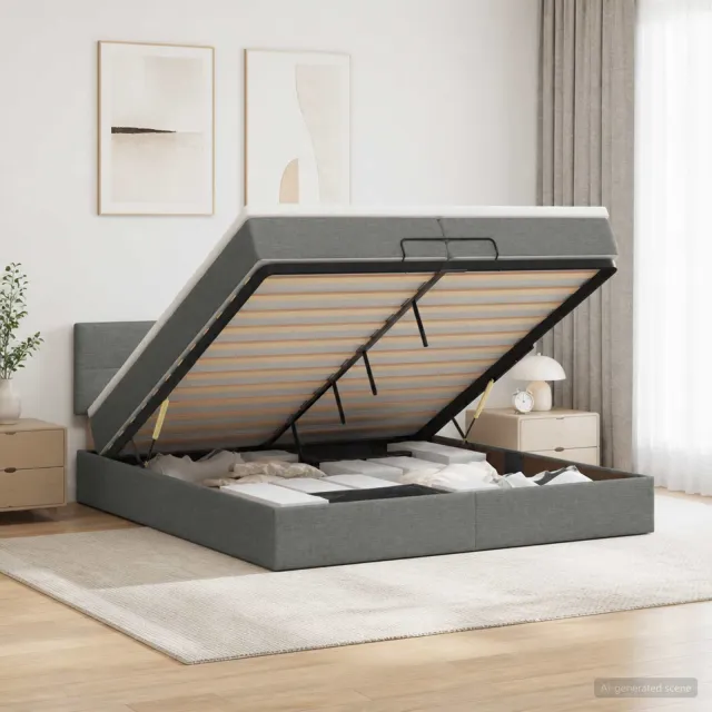 vidaXL Ottoman bed met matras Donkergrijs 200 x 200 cm Stof