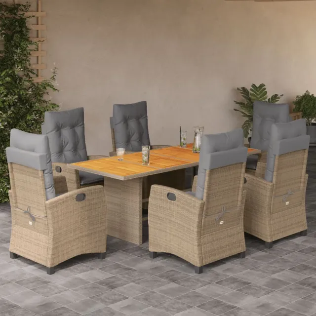vidaXL 7-delige Tuinset met kussens poly rattan gemengd beige, foto 2