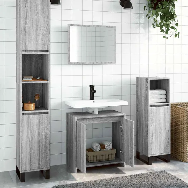vidaXL 2-delige Badkamermeubelset bewerkt hout grijs sonoma eikenkleur, foto 2