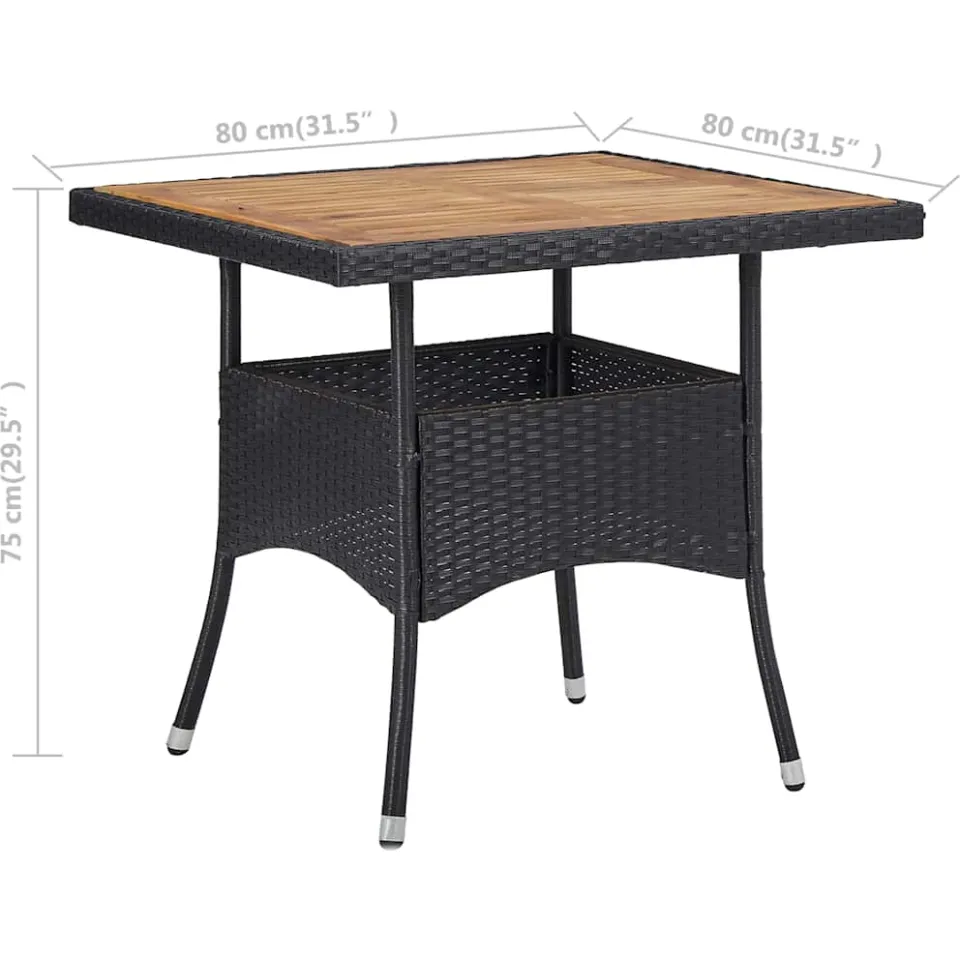vidaXL Tuintafel poly rattan en massief acaciahout zwart, foto 3