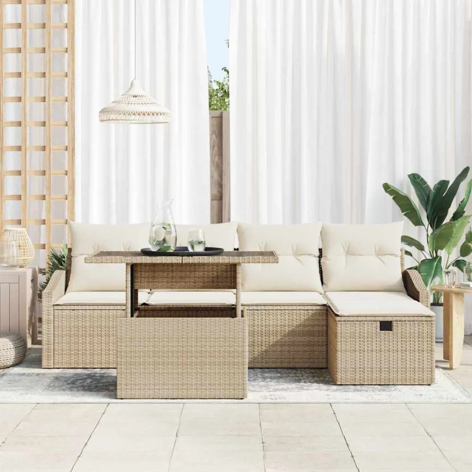 vidaXL Tuin Sofa Set 6 st poly rattan bruin, foto 3