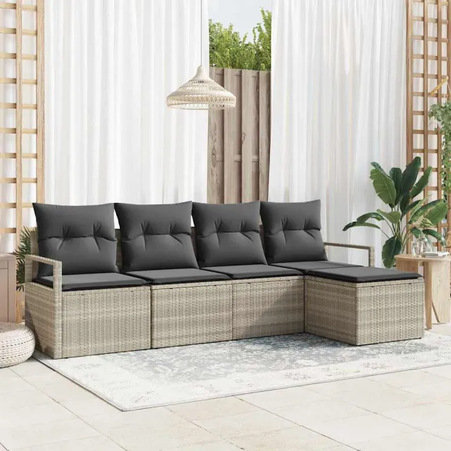 vidaXL Bankstel 5 st Lichtgrijs poly rattan, foto 2