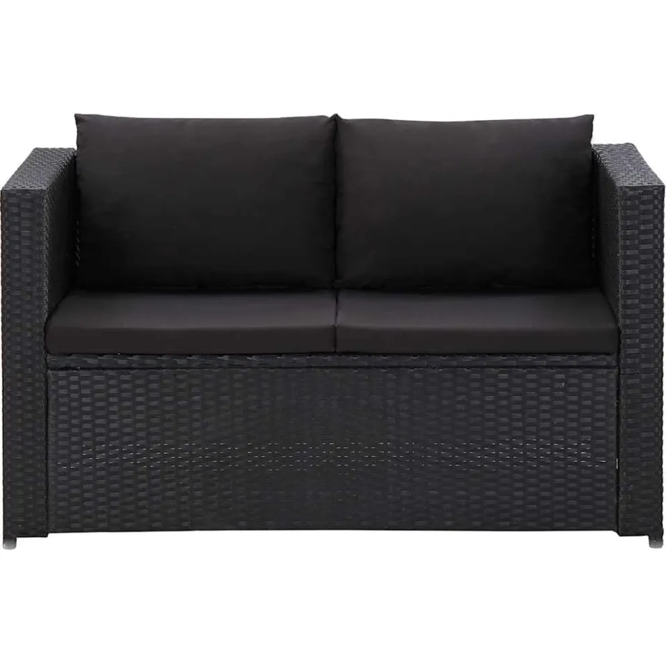 vidaXL 3-delige Loungeset met kussens poly rattan zwart, foto 4