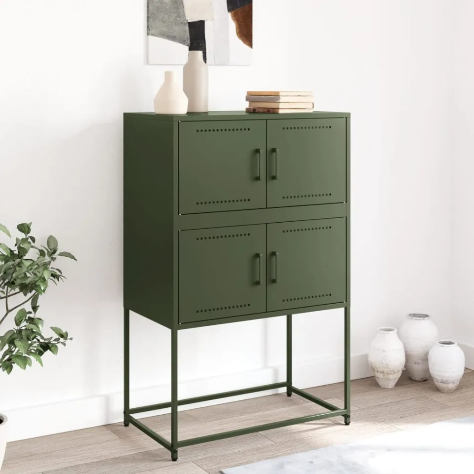 vidaXL Dressoir 68,5x38,5x107 cm staal olijfgroen, foto 2