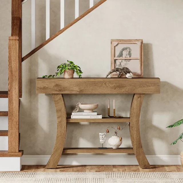 Little Trees LITTLE TREE Smalle Consoletafe - Lange Sidetable - 105 x 30 x 80 Cm - 3 Lagen Opbergrek - Bruin - Console Tafel voor Hal, Woonkamer, Entree