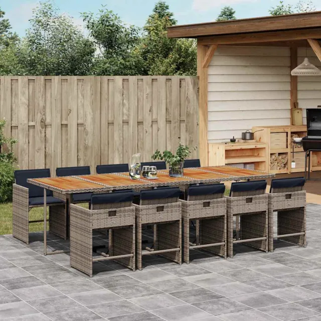 vidaXL 11-delige tuinset met kussens, grijs polyrotan