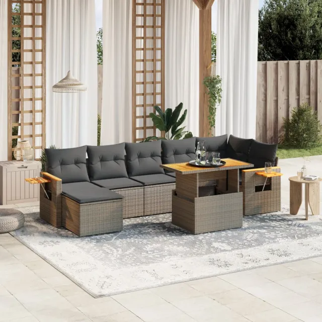 vidaXL 8-delige Loungeset met kussens poly rattan grijs, foto 2