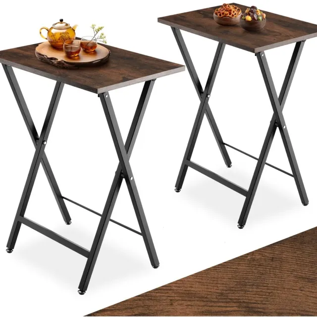 Tectake Set van 2 Opklapbare Bijzettafels – Houten Dienbladtafel in Industrieel Design, 48x36x66,5 cm, Tv-Tafel voor Kleine Ruimtes, Vintage Salontafel, Zwart Metalen Frame – Industrial Dark Brown donkerbruin