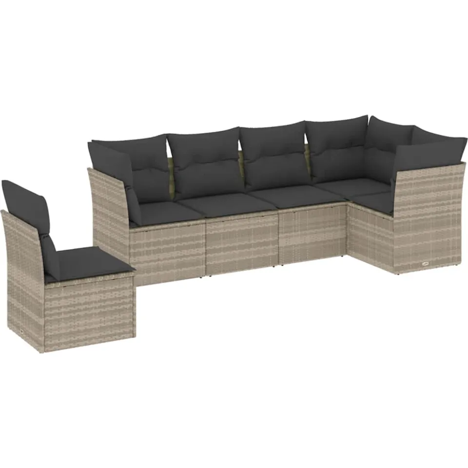 vidaXL 6-delige Loungeset met kussens poly rattan lichtgrijs grijs, foto 3