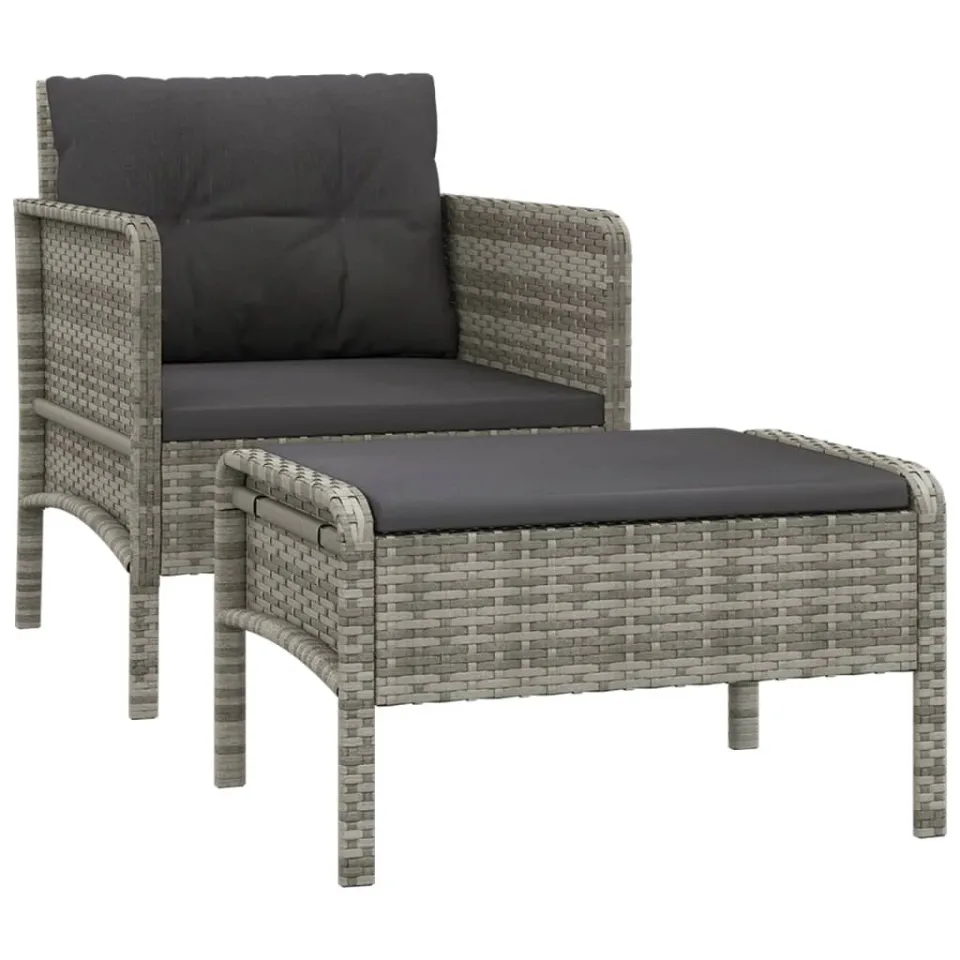 vidaXL 2-delige Loungeset met kussens poly rattan grijs, foto 3