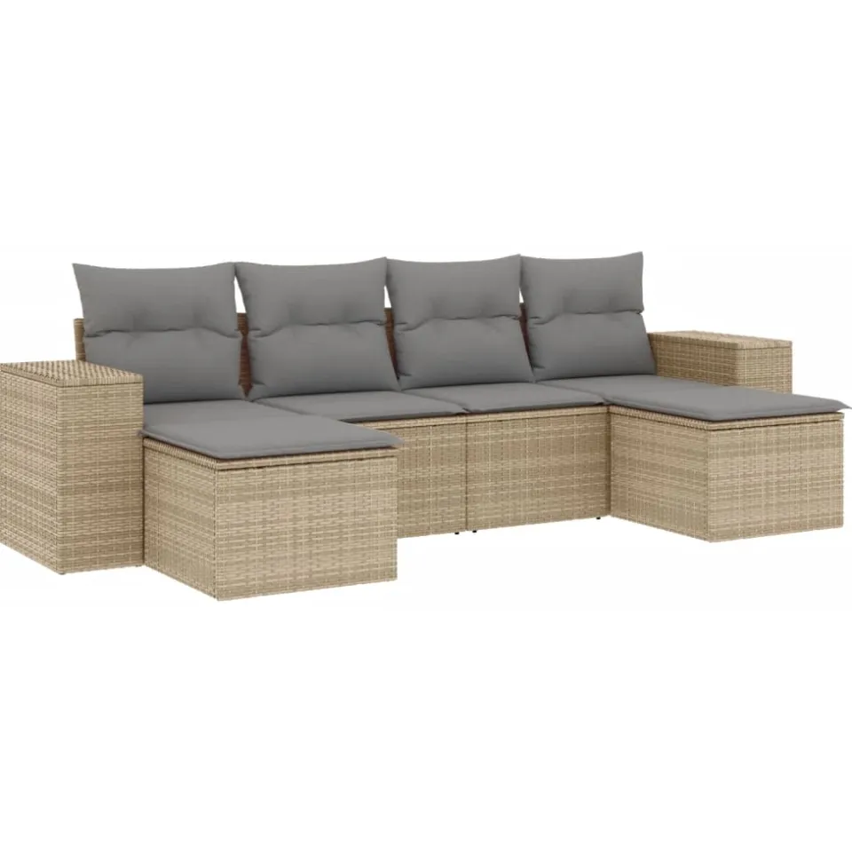 vidaXL 6-delige Loungeset met kussens poly rattan beige, foto 3