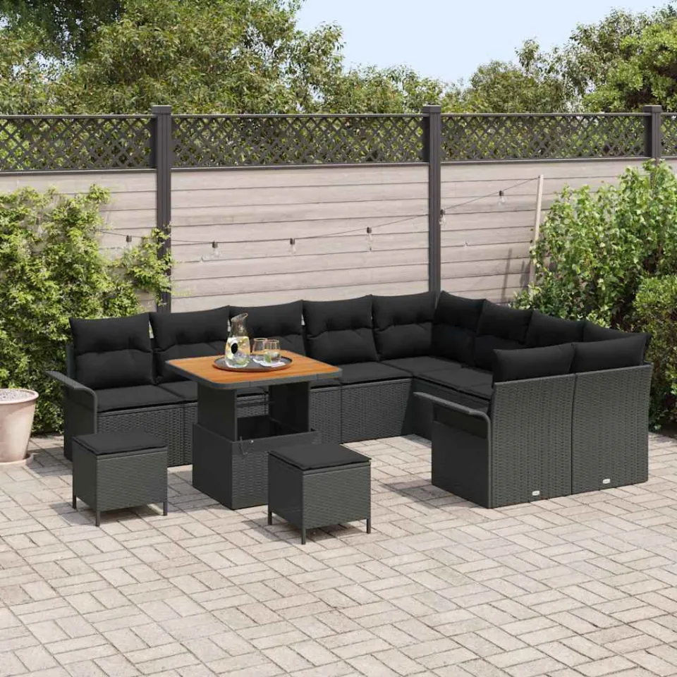 vidaXL Tuinbankenset 12 st Zwart poly rattan, foto 3