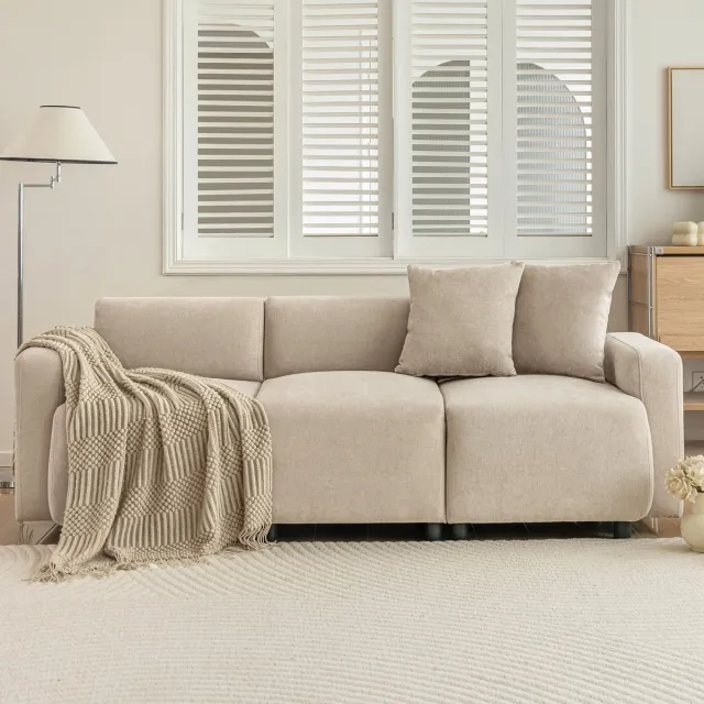 Zubaliya 3-zits bank met sierkussens - modern design woonkamerbank - verhoogde rugleuning - afgeronde armleuningen - zachte chenille stof Beige