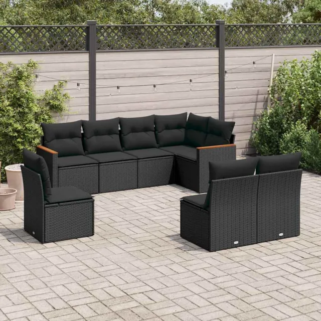 vidaXL 8-delige Loungeset met kussens poly rattan zwart, foto 2