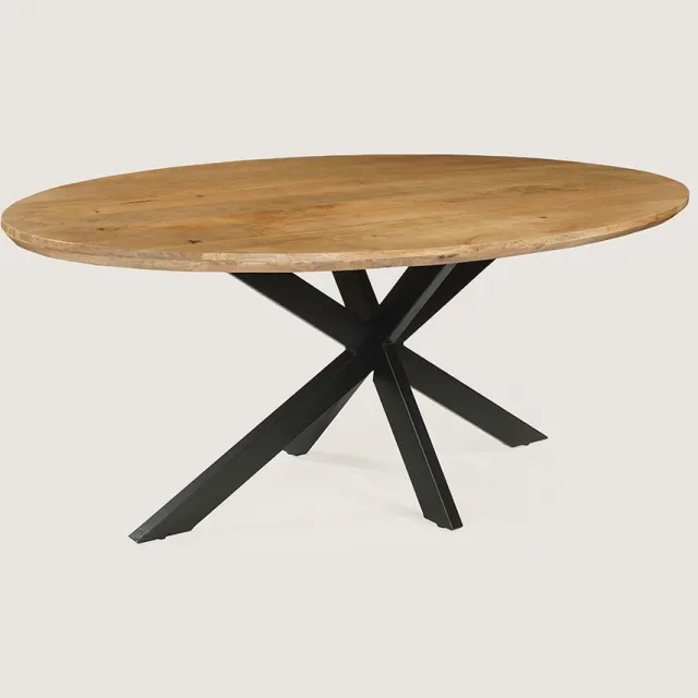 Niva Home Ovale Eettafel 160 cm Mangohout – Zwart Metalen Matrix Onderstel – Elegant Chic – 3-4 Personen Naturel