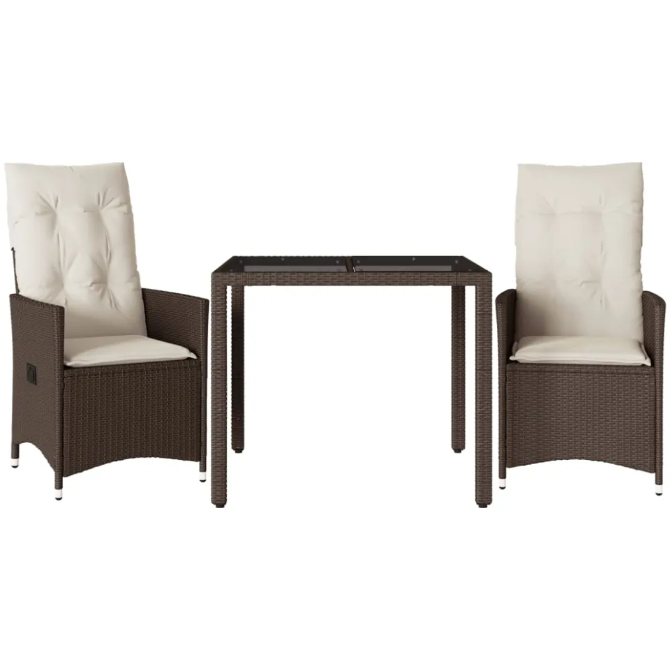 vidaXL 3-delige Bistroset met kussens poly rattan bruin, foto 3