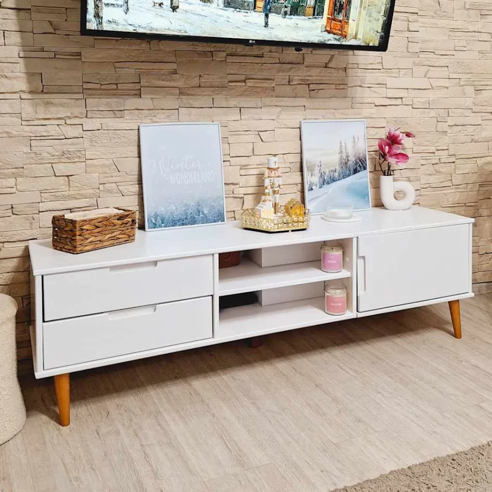 vidaXL Tv-meubel MOLDE 158x40x49 cm massief grenenhout wit, foto 3