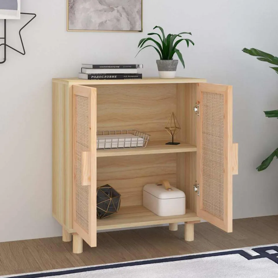 vidaXL Dressoir 60x30x70 cm massief grenenhout en rattan bruin, foto 3