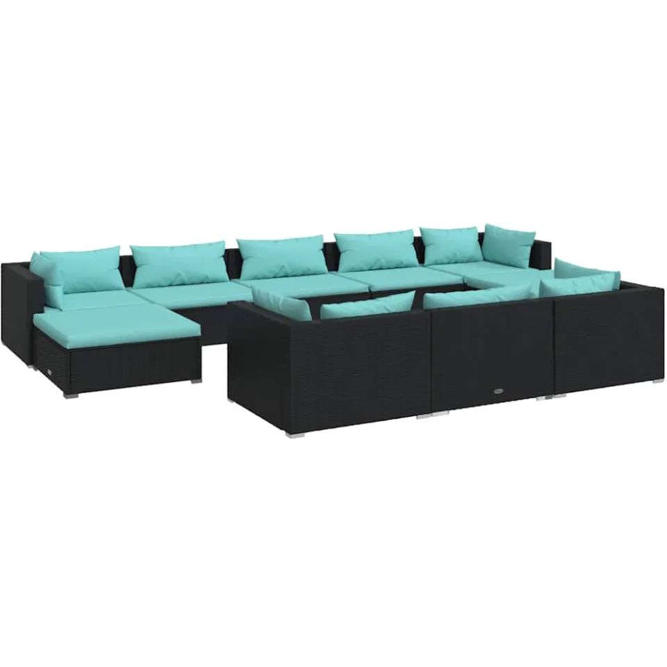vidaXL 10-delige Loungeset met kussens poly rattan zwart, foto 3