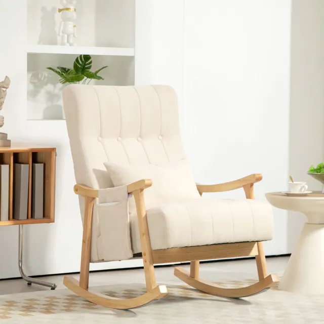 COVREO Schommelstoel 65x90x98 cm beige, houten frame met zijtas