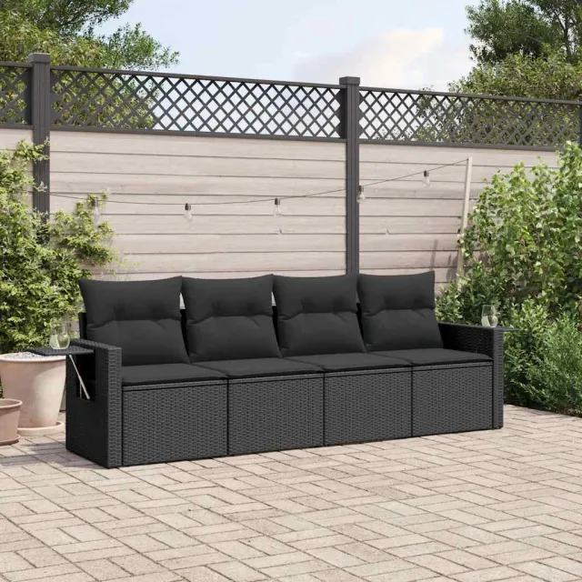 vidaXL 4-delige Loungeset met kussens poly rattan zwart, foto 2