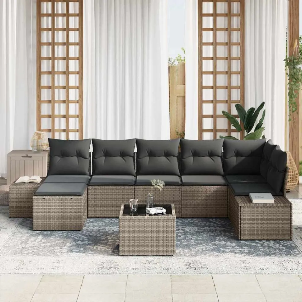 vidaXL Tuin Sofa Set 7 st Grijs poly rattan, foto 2